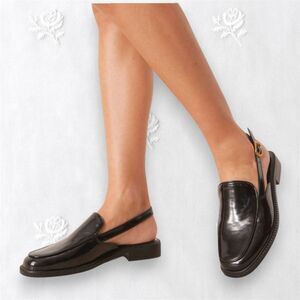 NEW ASOS Design Marcella Preppy Black Open Sling Back Gold Buckle Loafers US 8